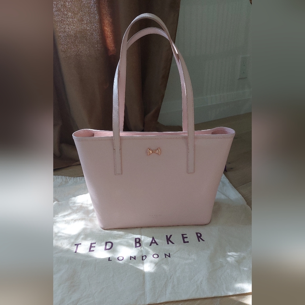 Ted Baker Pale Pink Tote Bag with Gold Bow Accent